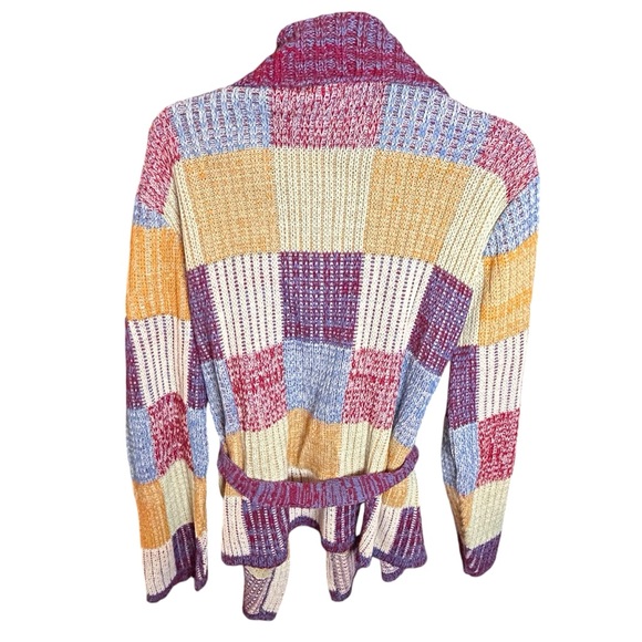 Vintage 70s Man Fare Men’s Patchwork Acrylic Cardigan Sweater Size Large - Picture 3 of 10